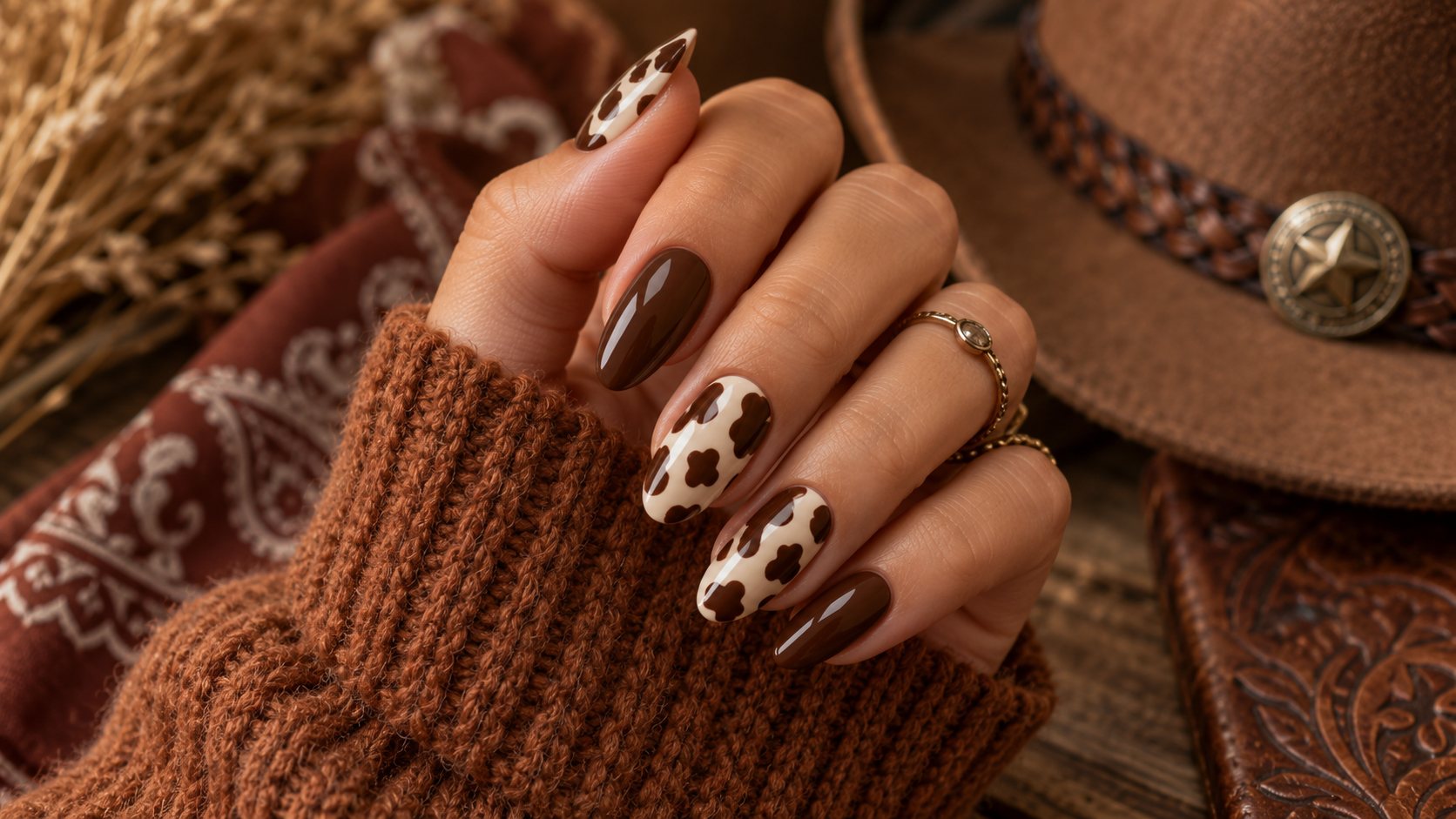 Almond Cow Print Nails